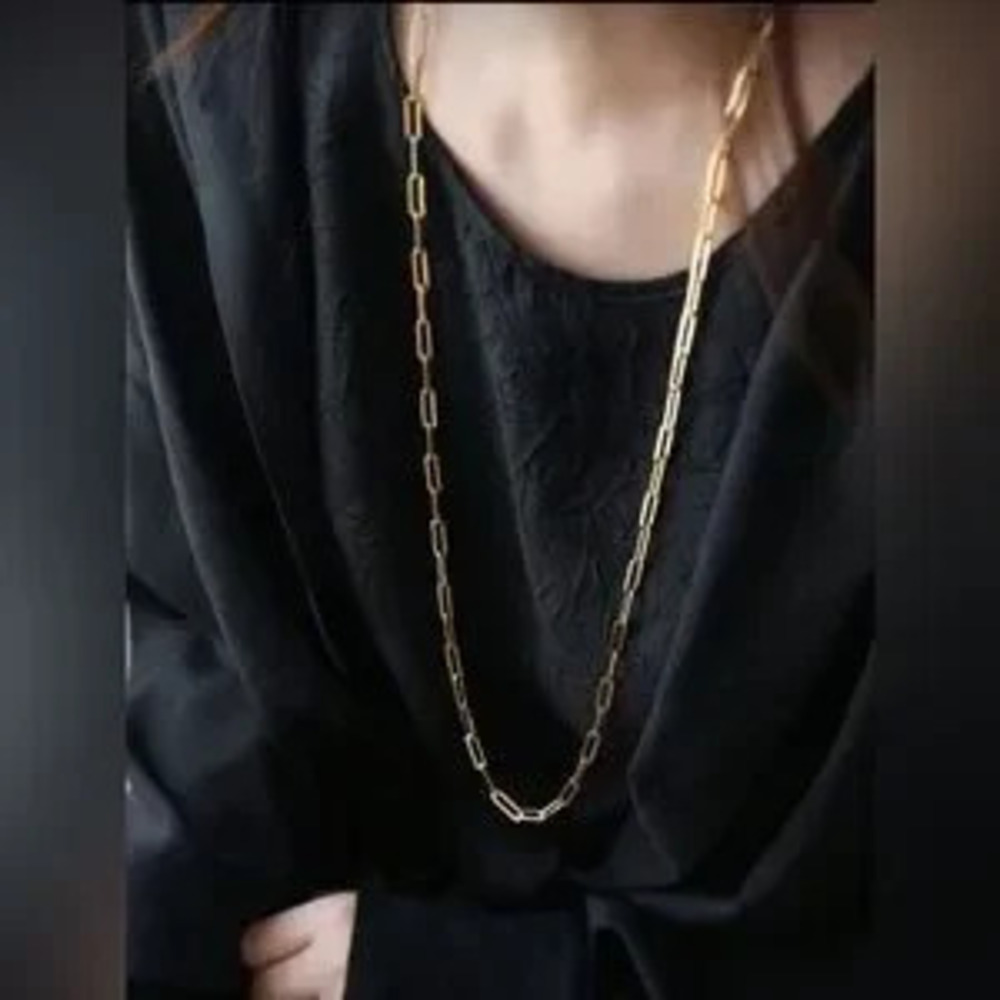 Gold Plated Stainless Steel Long Paperclip Chain Necklace